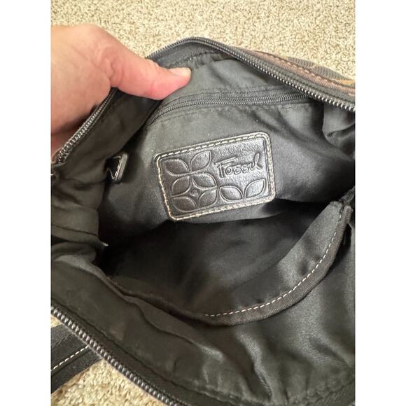 Fossil Marlow Crossbody shoulder bag messenger bag Canvas Leather Black Tan - Picture 9 of 14